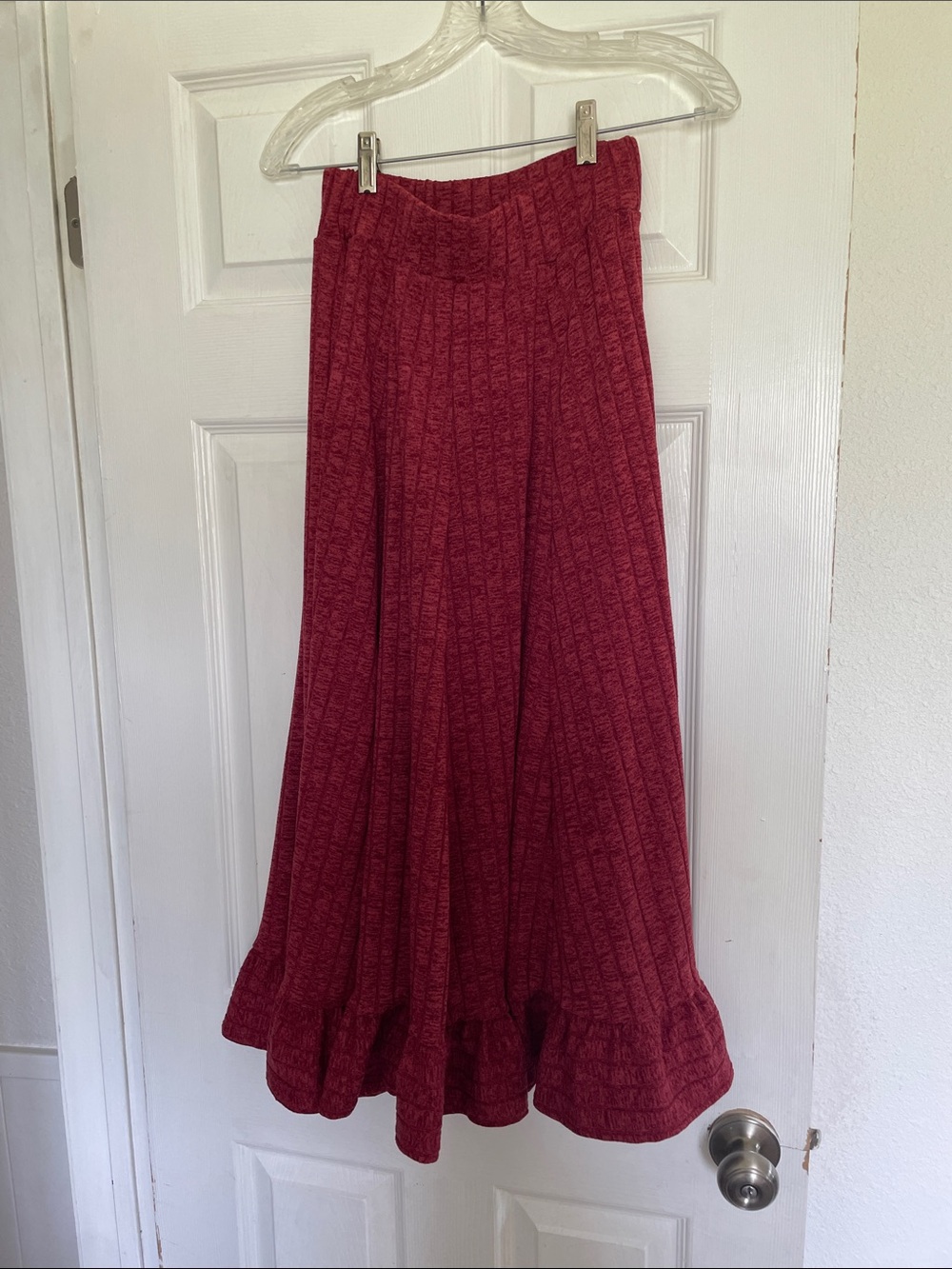 Anthropologie Women’s Red Knit Ruffle-Hem Skirt